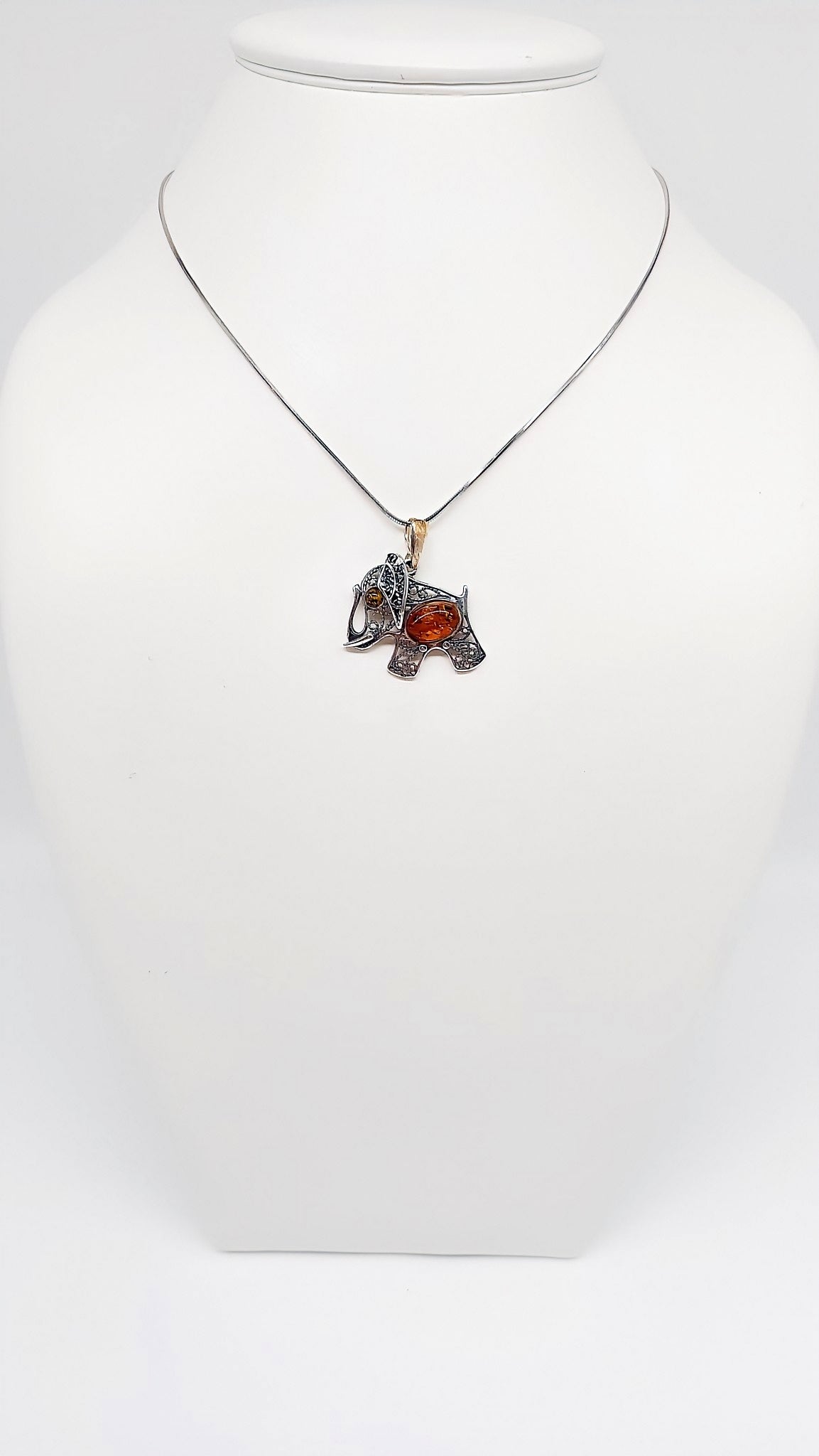 Filigraner Elefanten-Anhänger aus Sterlingsilber mit Bernstein