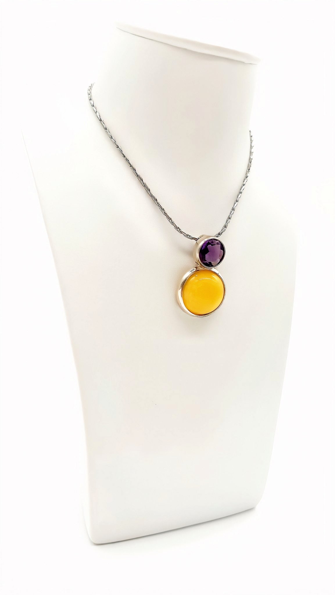 Exklusiver Bernstein-Amethyst-Anhänger in Ster­ling­sil­ber