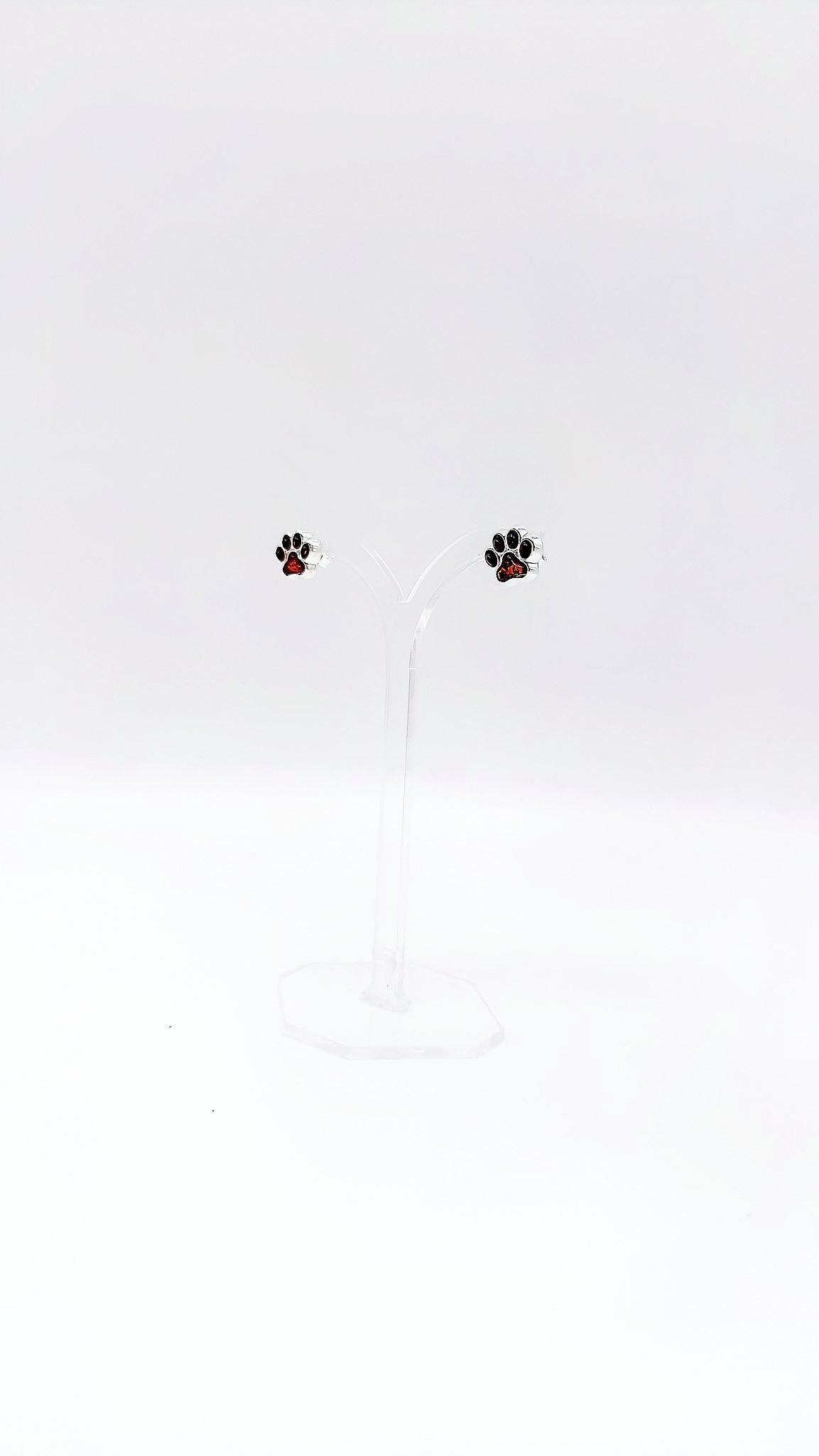 Cute paw earrings with amber in 925 silver