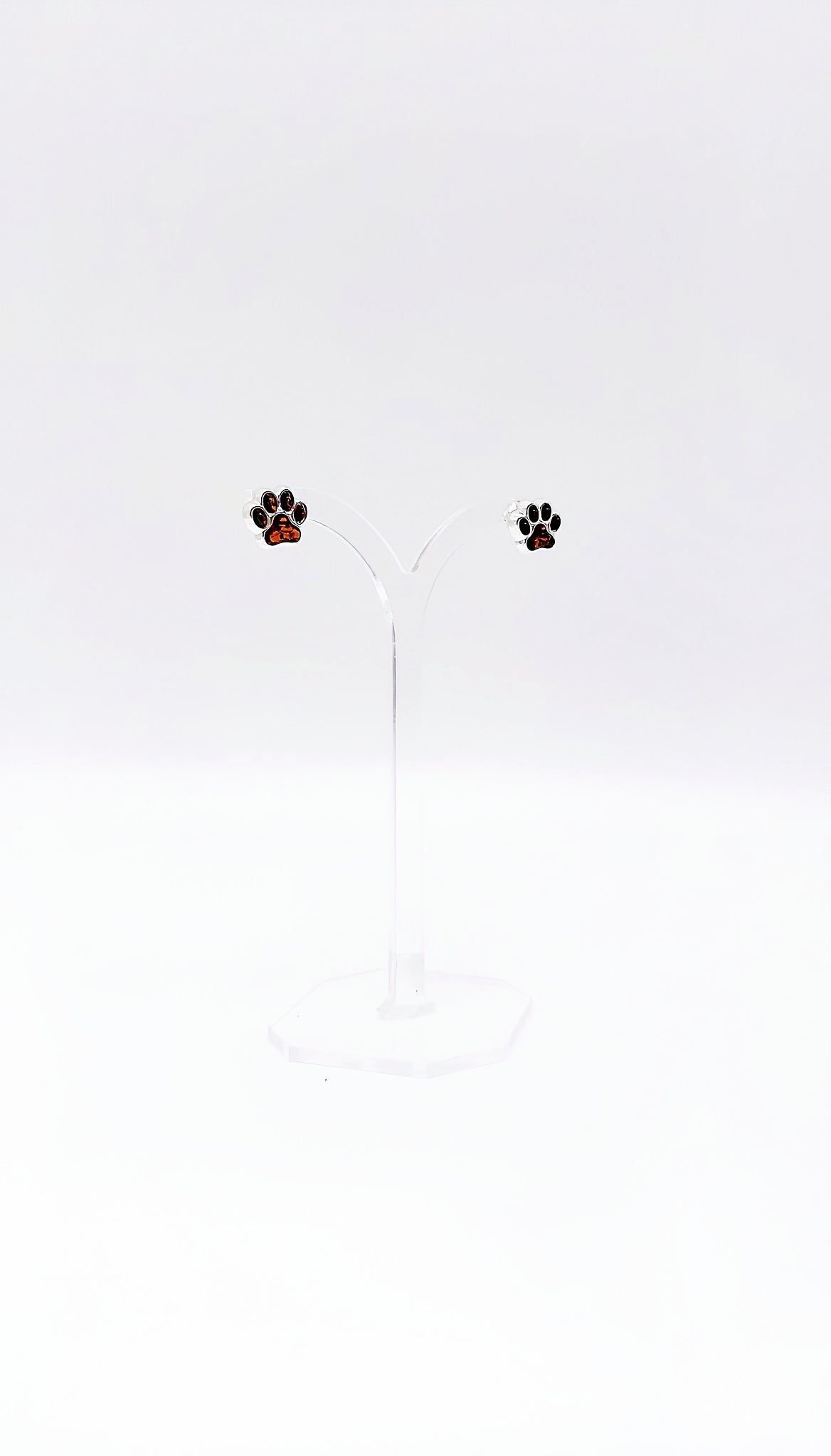 Cute paw earrings with amber in 925 silver