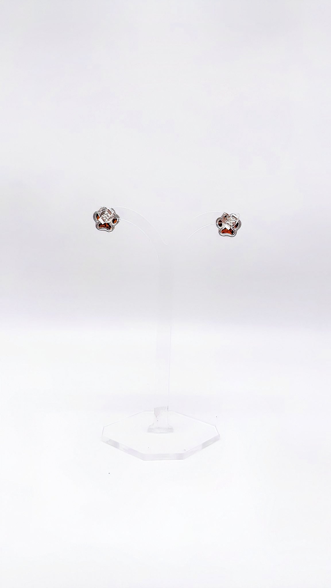 Cute paw earrings with amber in 925 silver